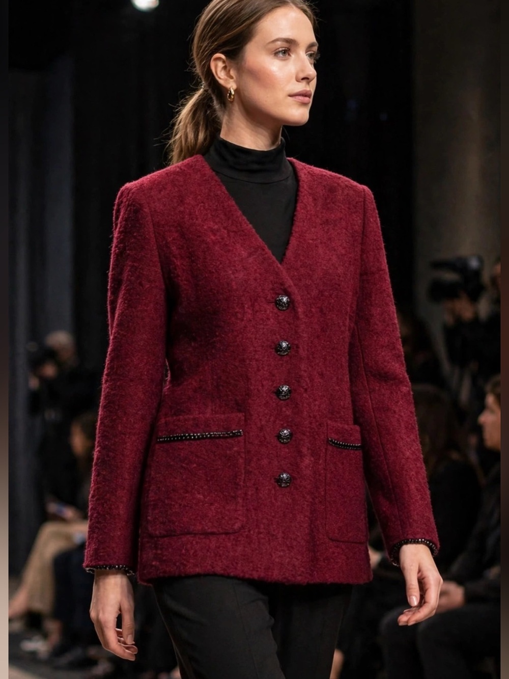 Kobi Halperin || Scottie Jacket Chain Detail Boucle Blazer Burgundy Red Small
